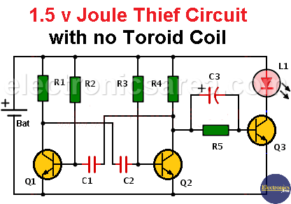 1.5 v Joule Thief Circuit with no Toroid Coil