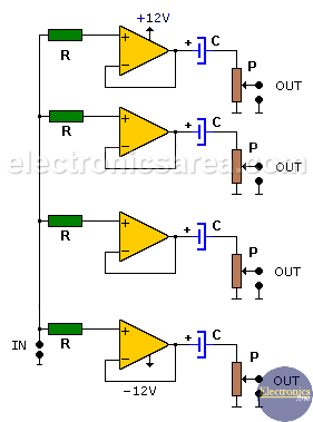 1 Input - 4 Outputs Stereo Audio Splitter