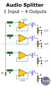 Audio Splitter Circuit Diagram – 1 Input – 4 Outputs - Electronics Area