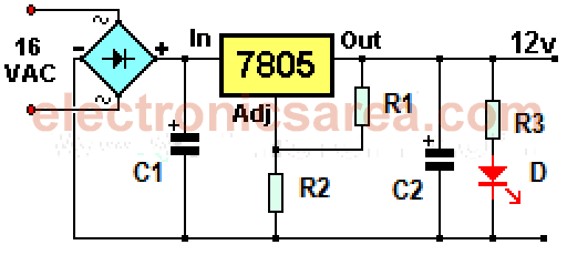 12 volt Power Supply using 7805