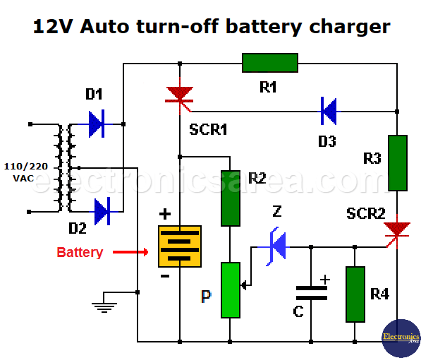 12V Auto turn-off Battery Charger with thyristor