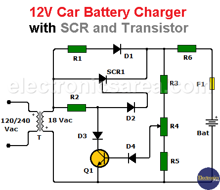 12V Car battery charger with SCR and Transistor . Very Easy - Electronics  Area