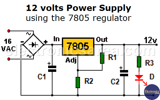 12 volt power supply using 7805 regulator