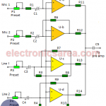 4-channel audio mixer using LM3900 IC