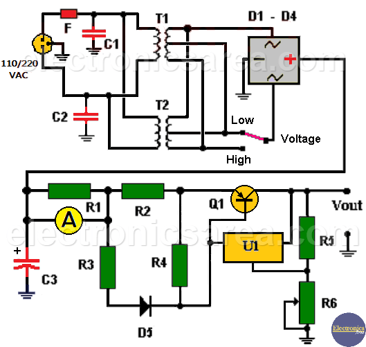 power supply load tester using a 2n3055 transistor