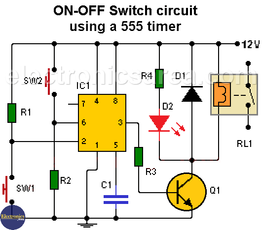 ON-OFF Switch circuit using the 555 Timer