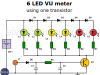6 LED VU meter using one transistor (circuit)