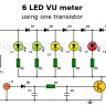 6 LED VU meter using one transistor (circuit)
