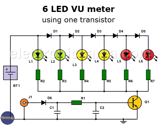 6 LED VU meter using one Transistor