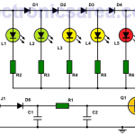6 LED VU meter using one transistor (circuit)