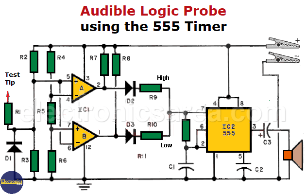 Audible Logic Probe with 555 timer