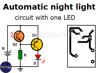 Automatic night light circuit with one LED PCB Electronics Area