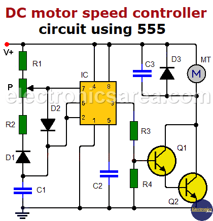 DC motor speed controller circuit using 555