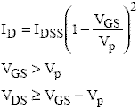 Schockley equation - JFET Saturation and Breakdown regions