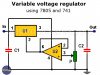 Variable voltage regulator using 7805 and 741