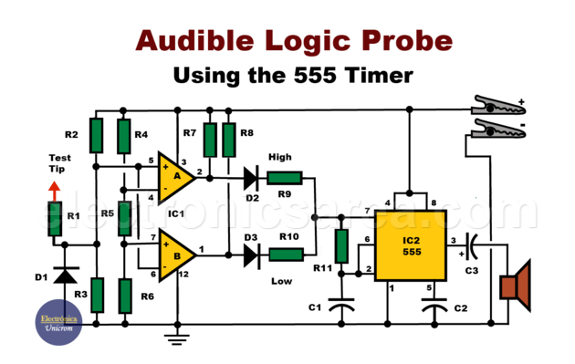 Audible Logic Probe with 555 timer
