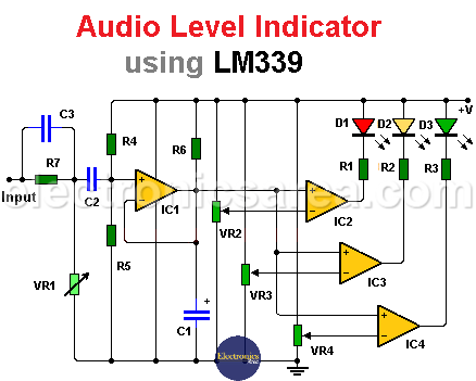 Audio level indicator using LM339