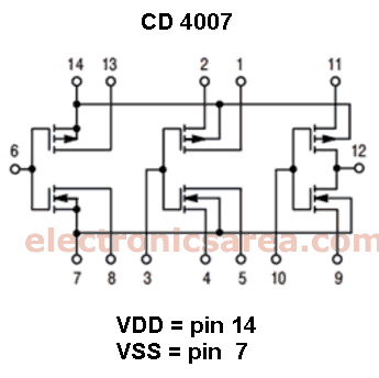CD4007 IC internal configuration
