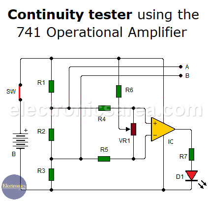 Continuity tester using the 741 Op Amp