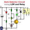 Dark detector circuit using LDR and relay