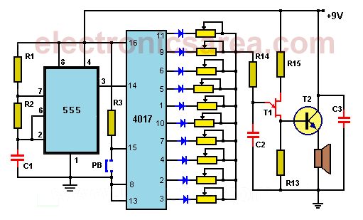Electronic Doorbell Circuit using a 555 and CD4017 ...