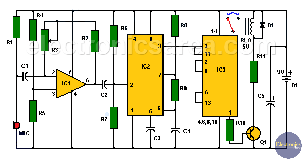 Two Clap ON - Clap OFF Circuits - 555 IC