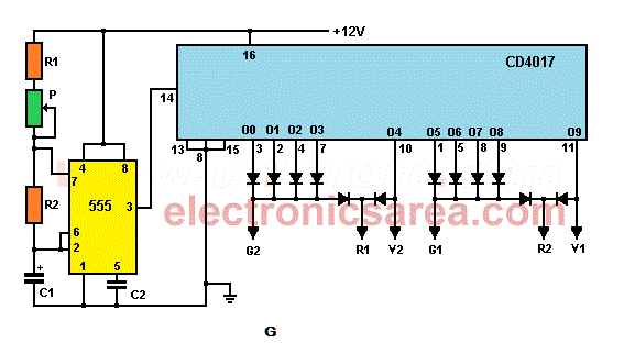 Two-way traffic light Circuit using 555 and CD4017 ... ladder logic diagram traffic light 