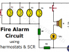 Fire alarm circuit using thermostats and SCR