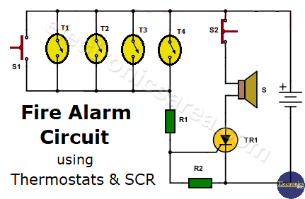 Fire alarm circuit using thermostats and SCR