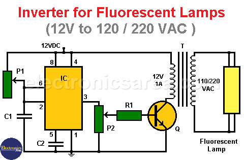 Inverter for Fluorescent lamps using 555