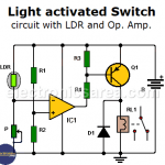 Light activated switch circuit with LDR and Op Amp