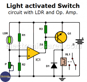 Light activated switch circuit with LDR and Op Amp - Electronics Area