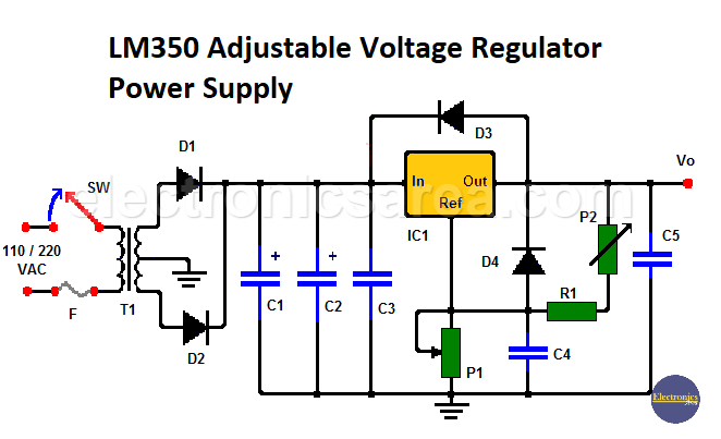 LM350 Adjustable Voltage Regulator Power Supply