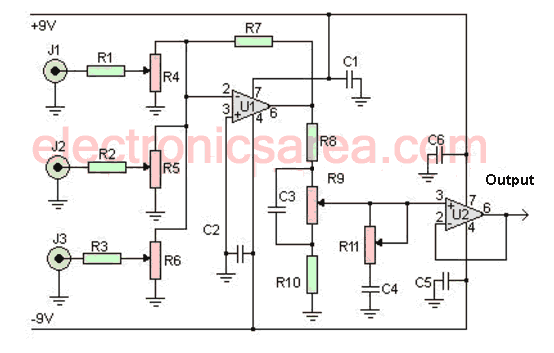 Microphone Mixer using operational amplifiers