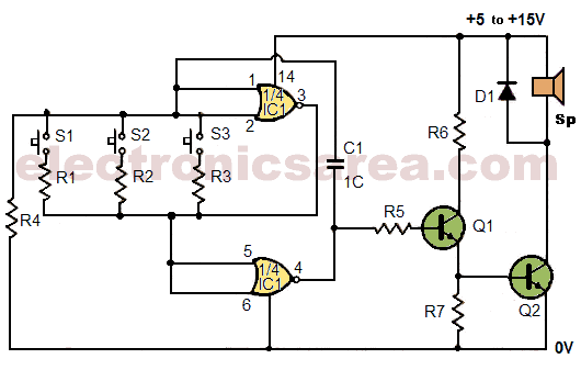 Multitone generator circuit using CD4001