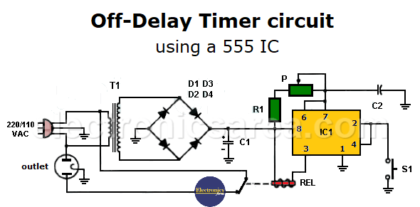 Off-Delay Timer circuit using a 555 IC