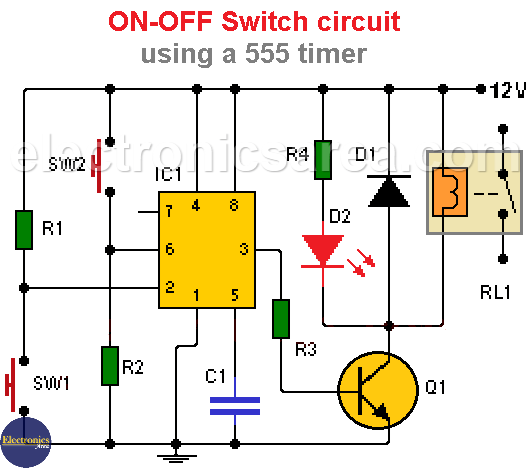 ON-OFF Switch circuit using the 555 Timer