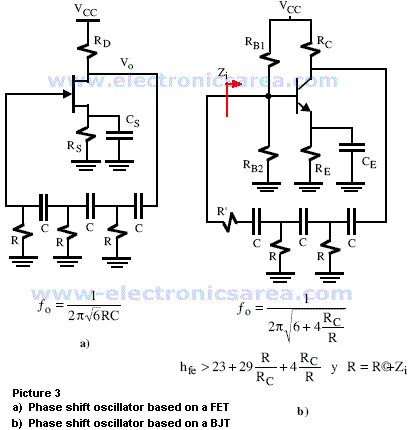 FET and BJT Phase Shift Oscillators