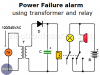 Power Failure alarm using transformer and relay