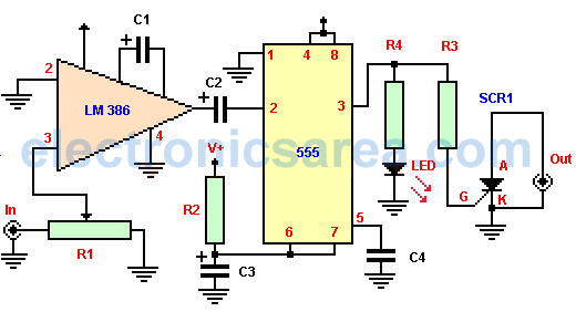 Sound Activated Flash using 555 and LM386