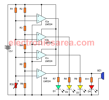 Temperature gauge circuit using LM324 IC (PCB ...