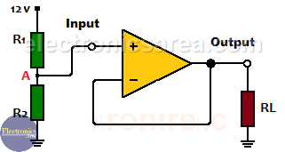 Op Amp voltage follower example. voltage buffer example